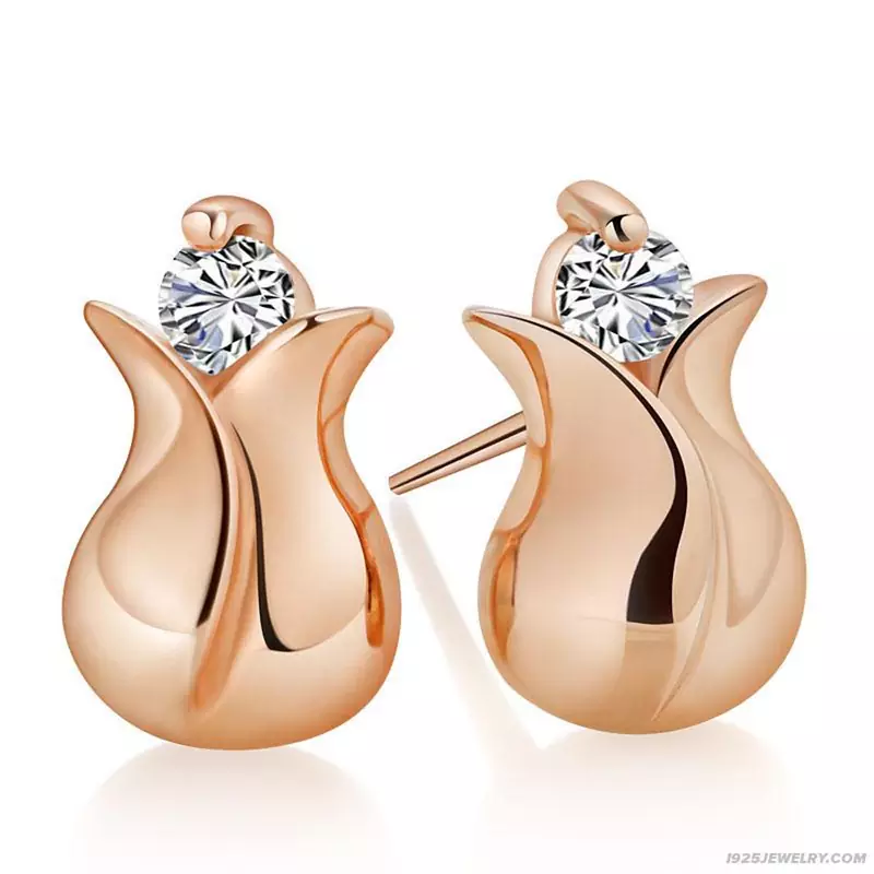 Pink Gold Plated Flower Pot Shape Earring