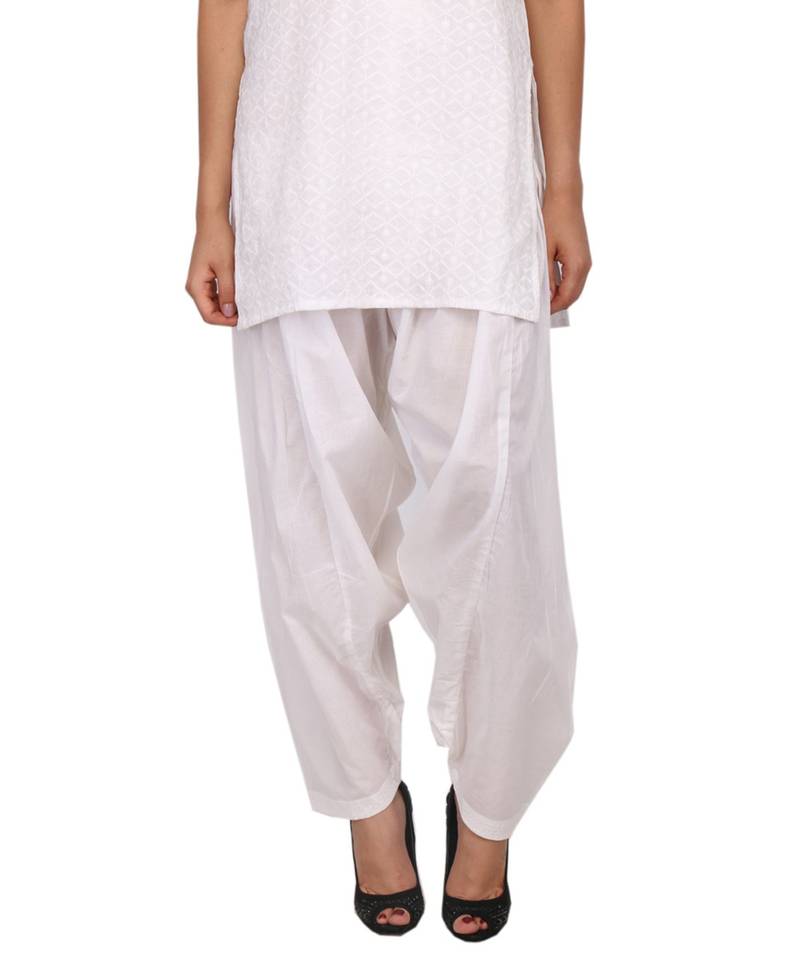White Pure Cotton Semi Patiala Bottoms KALAPURI 866417