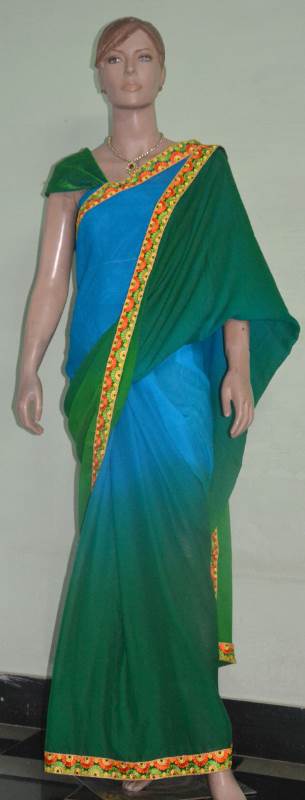 designer shaded wrinkle chiffon saree