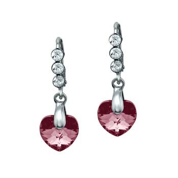 Swarovski Elements Valentine Pink Heart Dangler Rhodium Plated Earrings for Women 1