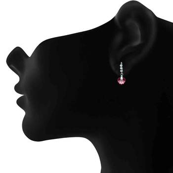 Swarovski Elements Valentine Pink Heart Dangler Rhodium Plated Earrings for Women 2