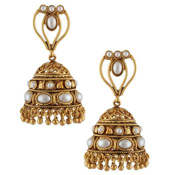 South Indian Faux Pearl Cut Work Jhumka Earring 1