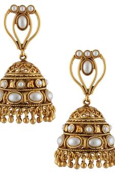South Indian Faux Pearl Cut Work Jhumka Earring