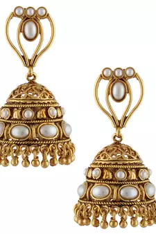 South Indian Faux Pearl Cut Work Jhumka Earring