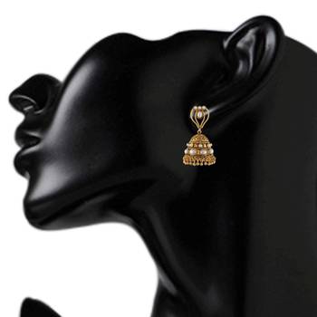 South Indian Faux Pearl Cut Work Jhumka Earring 3