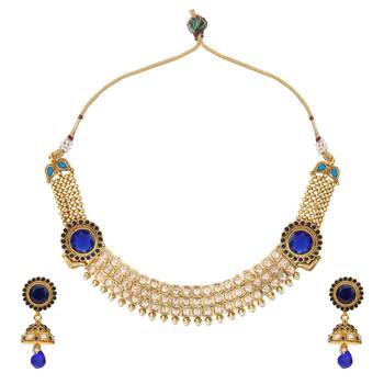 Blue Striking AD stones Glowing Pearl Necklace Jewelry SetABNE0362BL 1