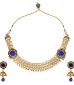 Blue Striking AD stones Glowing Pearl Necklace Jewelry SetABNE0362BL