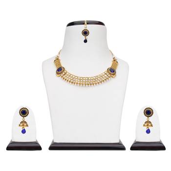 Blue Striking AD stones Glowing Pearl Necklace Jewelry SetABNE0362BL 2