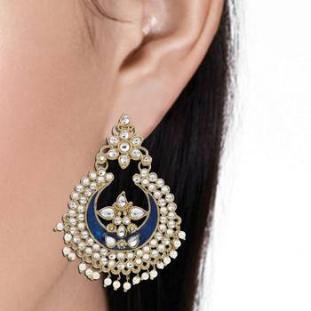 Ethnic Indian Bollywood Fashion Jewelry Set Pearl Hoop Earrings 3