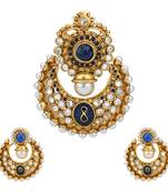 Deep Blue Classic Design Pearl Polki Meenakari Pendant Necklace Jewelery Set