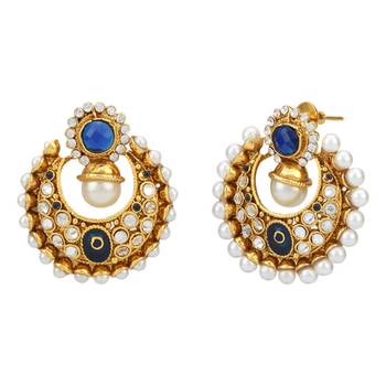 Deep Blue Classic Design Pearl Polki Meenakari Pendant Necklace Jewelery Set 3