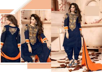 Blue Embroidered Georgette semi stitched salwar with dupatta 1