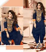 Blue Embroidered Georgette semi stitched salwar with dupatta