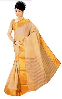 Beige kerala saree with blouse 1
