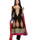 Fabdeal Black Georgette Embroidered Unstitched Salwar Suit