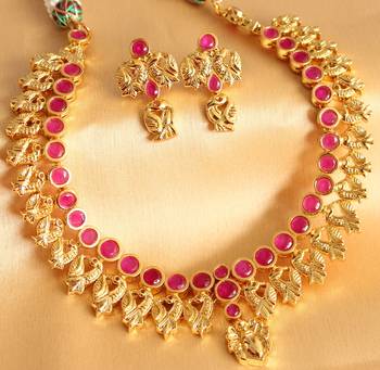 Gorgeous Uncut Ruby Royal Peacock Bridal Necklace Set 1