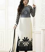 Black White Georgette printed semi stitched salwar with dupatta