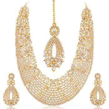 Dazzling Gold Plated Australian Diamond Wedding Necklace Set 3