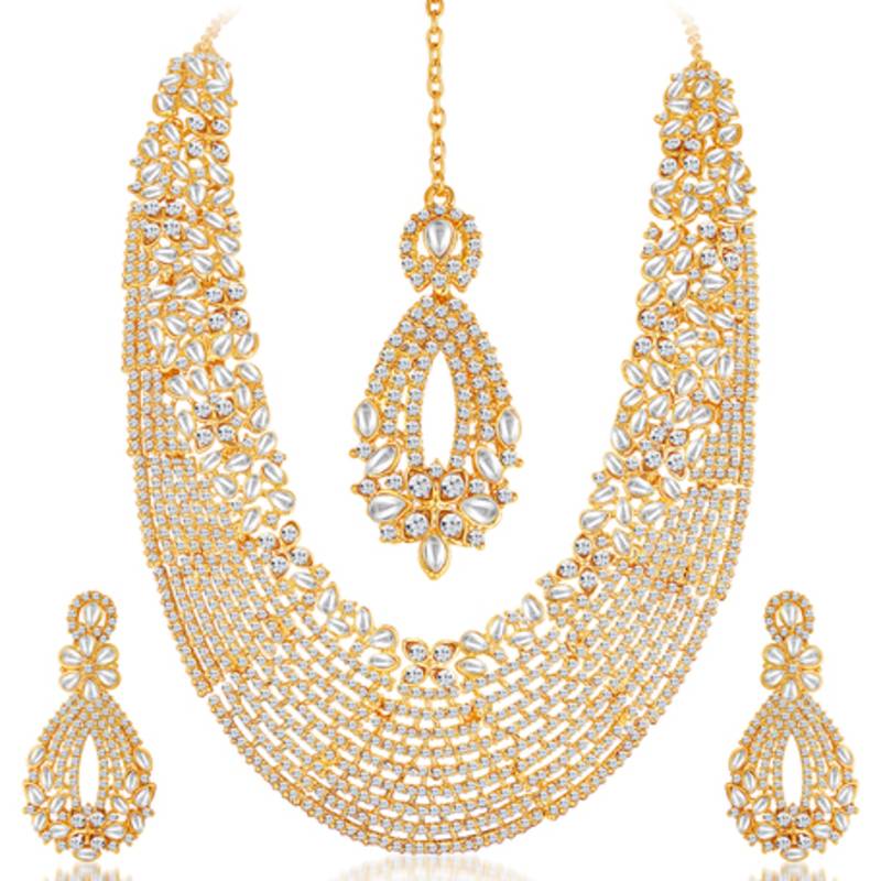 Dazzling Gold Plated Australian Diamond Wedding Necklace Set
