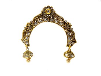 Traditional Gold Plated White Kundan Pearl Hair Head Jewelry