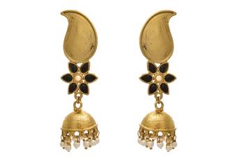 JFL - Fusion Ethnic Kaerie One Gram Gold Plated Black Stone Designer Jhumka 1