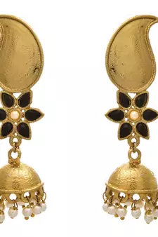 JFL - Fusion Ethnic Kaerie One Gram Gold Plated Black Stone Designer Jhumka