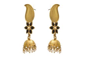 JFL - Fusion Ethnic Kaerie One Gram Gold Plated Black Stone Designer Jhumka 2