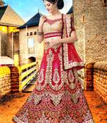 Red Net embroidered unstitched Lehenga choli