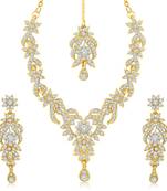 Trendy Gold Plated Australian Diamond Stone Studded Necklace Set