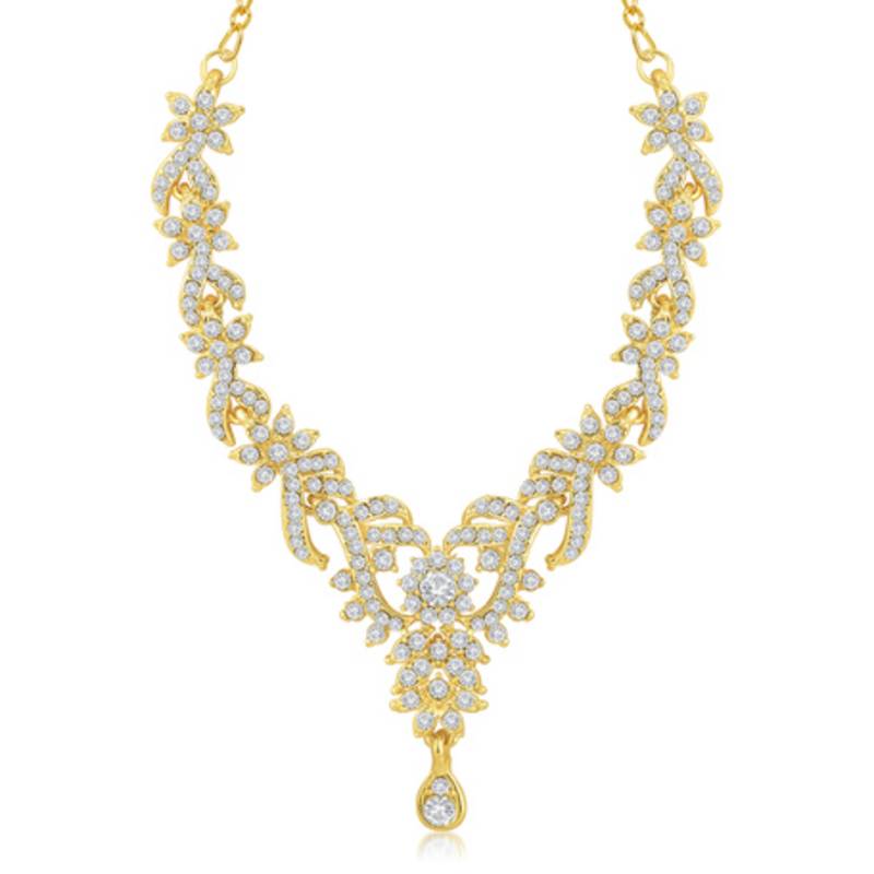 Trendy Gold Plated Australian Diamond Stone Studded Necklace Set