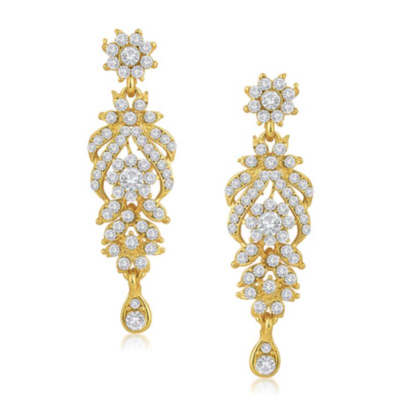 Trendy Gold Plated Australian Diamond Stone Studded Necklace Set