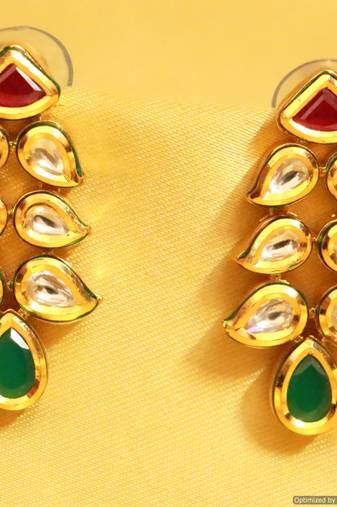 Multicolour Kundan Meenakari Paisley Earrings