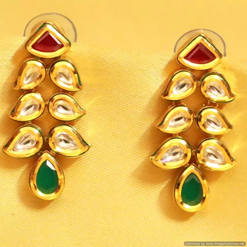 Multicolour Kundan Meenakari Paisley Earrings
