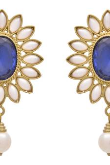 JFL - Traditional Ethnic Fusion Floral One Gram Gold Plated Blue Stone Pearl Designer Earrings