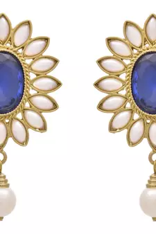 JFL - Traditional Ethnic Fusion Floral One Gram Gold Plated Blue Stone Pearl Designer Earrings