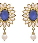 JFL - Traditional Ethnic Fusion Floral One Gram Gold Plated Blue Stone Pearl Designer Earrings