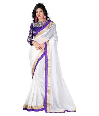 White embroidered chiffon saree with blouse 1