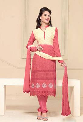 peach embroidered georgette semi stitched salwar with dupatta 1