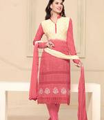 peach embroidered georgette semi stitched salwar with dupatta