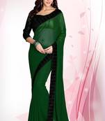 Dark Green plain georgette saree with blouse