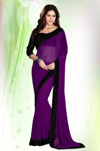 Wine plain georgette saree with blouse
