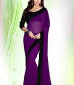 Wine plain georgette saree with blouse