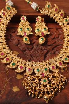 UNIQUE BRIDAL DESIGNER AD PINK-GREEN MANGO NECKLACE SET-DJ01610