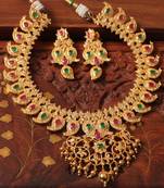 Unique Bridal Designer Ad Pink Green Mango Necklace Set Dj01610
