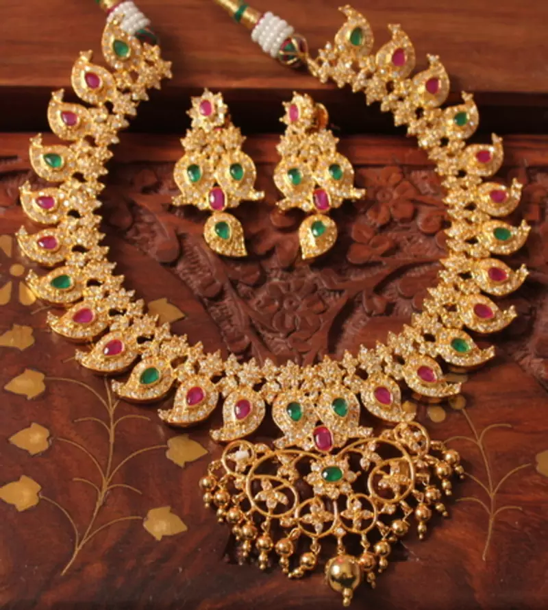 UNIQUE BRIDAL DESIGNER AD PINK-GREEN MANGO NECKLACE SET-DJ01610
