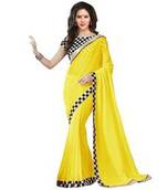 Yellow Plain Chiffon saree with blouse