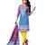 Blue and yellow cotton unstitched salwar with dupatta