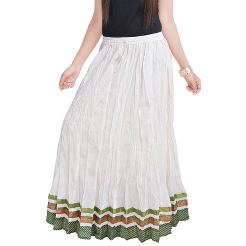 Rajasthani Designer White Cotton Long Skirt Ambika 889677