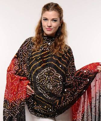 Stunning red black bandhej stole 1