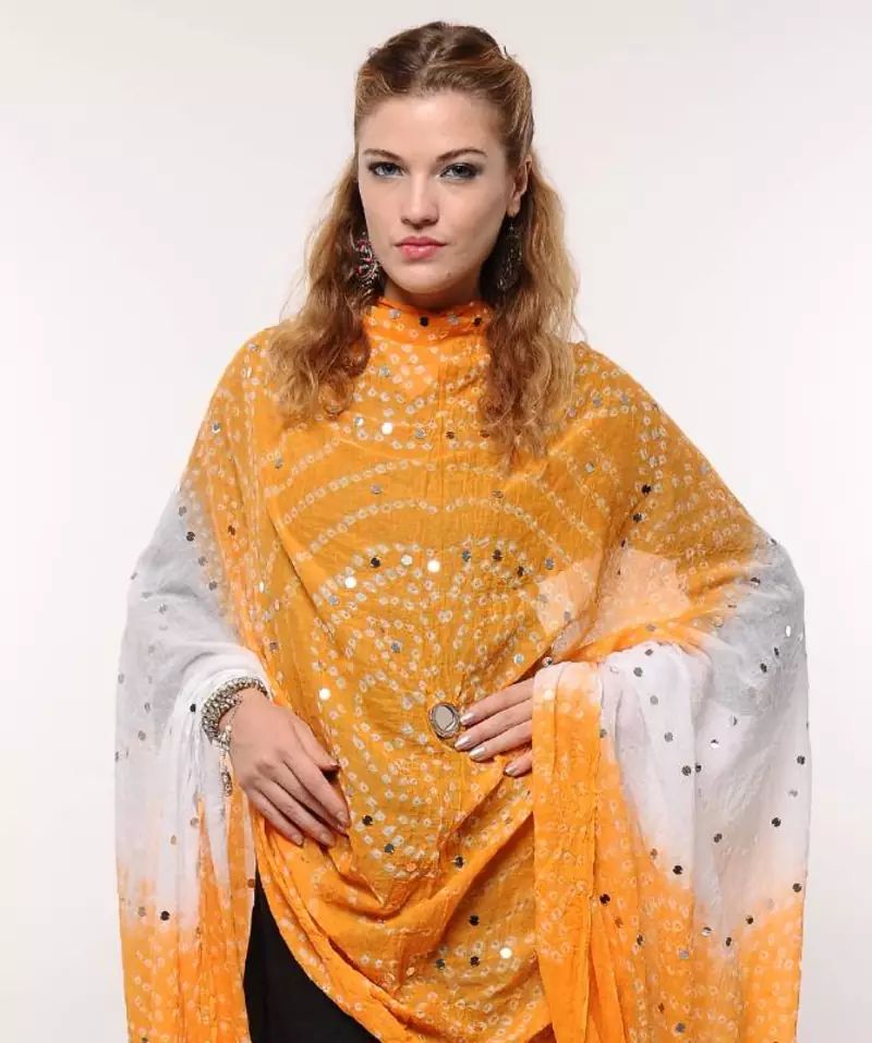 Yellow White Bandhej Dupatta